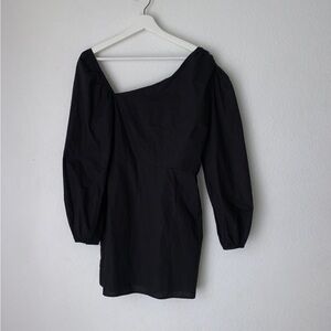 Black One-Shoulder Long Sleeve Mini Dress